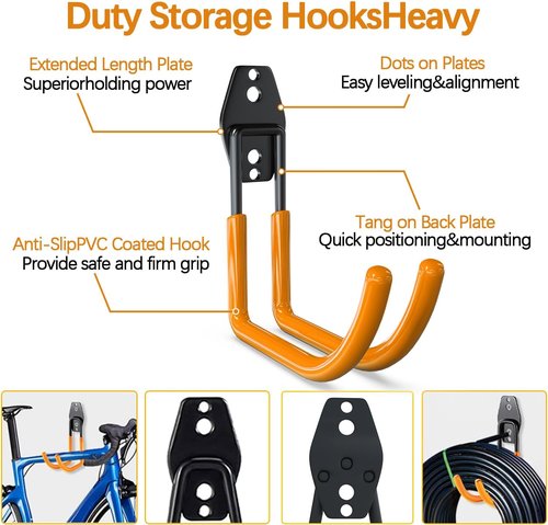 Heavy Duty 31-Pack Garage Wall Hooks | Anti-Slip Steel Storage for Ladders & Yard Tools - Orange