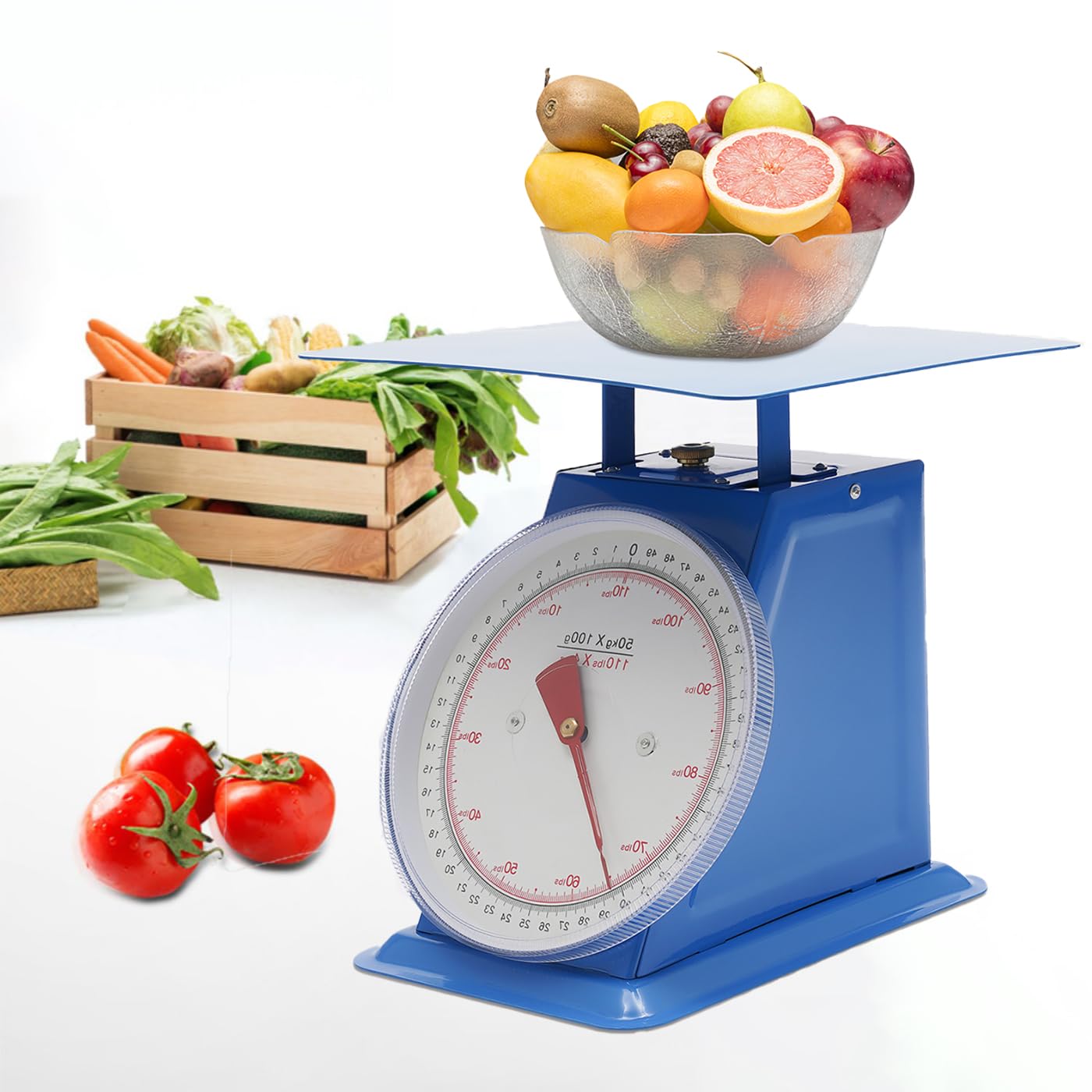 Mechanical Kitchen Scale, 110lbs Stainless Steel Mechanical Dial Scale Flat Platform Weighing Food Scale Heavy Duty Portion-Control Mechanical Scale Food Weight Scale for Kitchen