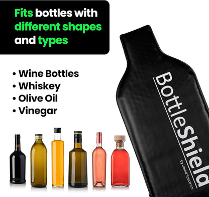 Reusable Wine Protector Travel Bag by Bottle Shield (6-pack) - Bubble Cushioning Wrap Suit - Unbreakable Bottle Sleeve, Leak Proof - Wine Tote Bags Accessory for Suitcase Luggage, Black