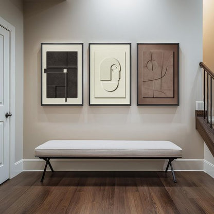 Framed Abstract 3D Textured Wall Art - Modern Neutral 3-Piece Geometric Artwork | 30x60 Inch for Living Room & Home Office Decor
