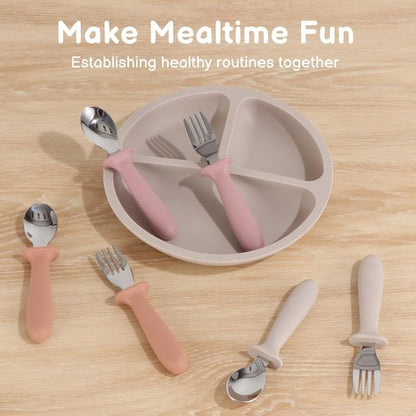 Eascrozn Toddler Silverware Set - 6 Pack Kids Spoons and Forks with Silicone Handles | BPA-Free, Dishwasher Safe