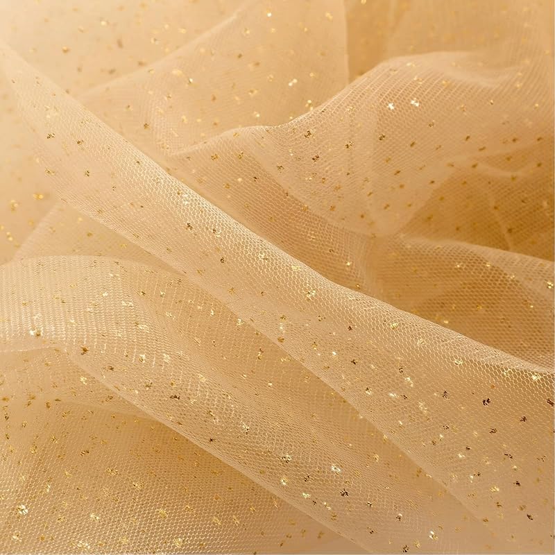 Gold Gauze Table Runner 10ft - 120x29in Glitter Tulle with Sequins (Variation: Gold+10)