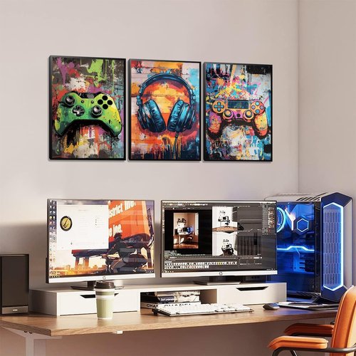 **Skiennix Gaming Graffiti Canvas Wall Art - Cool Video Game Prints for Gamer Room | Unframed 16x24x3 Inch**