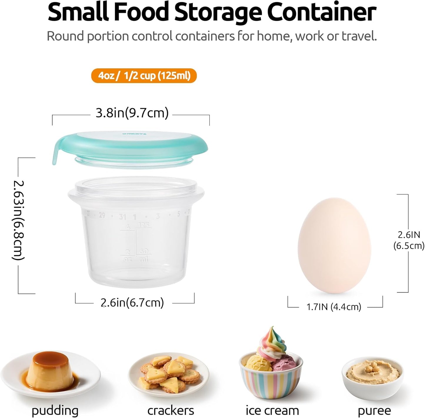 U-Taste Silicone Food Container Set - 4oz x 2, Airtight & Stackable, Freezer/Microwave Safe, Aqua Sky