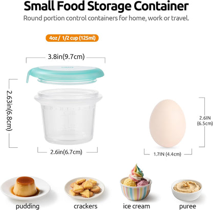 U-Taste Silicone Food Container Set - 4oz x 2, Airtight & Stackable, Freezer/Microwave Safe, Aqua Sky