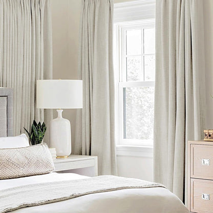 MIULEE Linen Texture Curtains - 100% Blackout Thermal Insulated Drapes | Light Cream, 52x45 Inch (2 Panels)