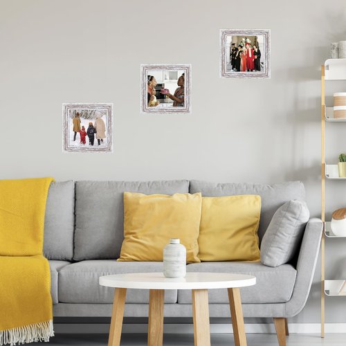 JCJMY 4x4 Picture Frame Rustic White for Wall Hanging or Tabletop, Wall Mounting Horizontally or Vertically, 4 x 4 Wall Gallery Poster Photo Frame with Shatter Resistant Plexiglass, Rustic White