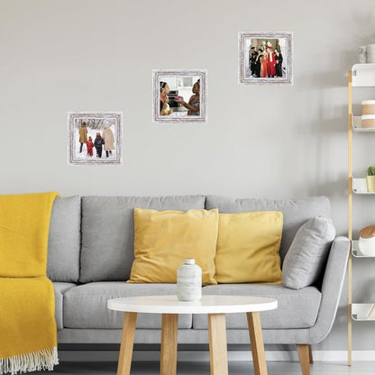 JCJMY 4x4 Picture Frame Rustic White for Wall Hanging or Tabletop, Wall Mounting Horizontally or Vertically, 4 x 4 Wall Gallery Poster Photo Frame with Shatter Resistant Plexiglass, Rustic White