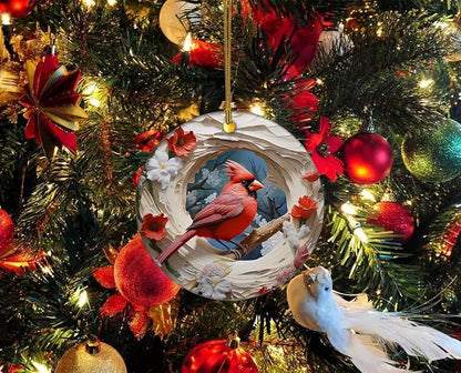 3D Red Cardinal Memorial Christmas Ornament - Ceramic Hanging Decoration - Red Variation