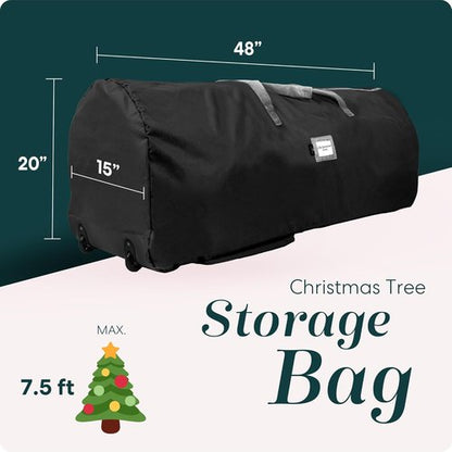 Handy Laundry - Rolling Tree Storage Bag - Zippered Bag with Wheels for 7.5-Foot Christmas Tree | Black