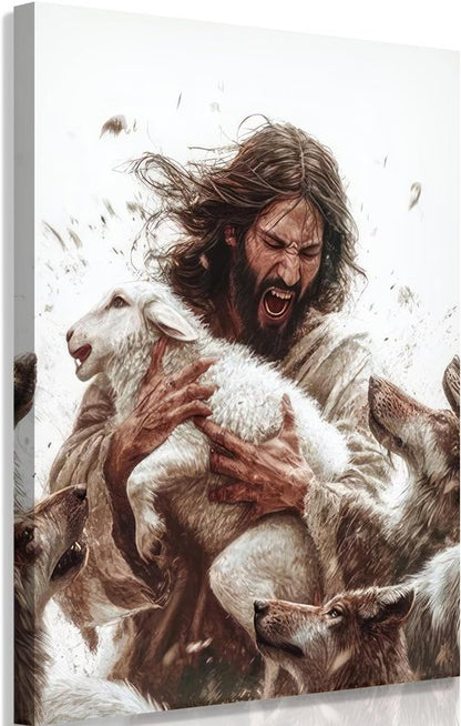 Jesus And Lamb Canvas Wall Art - Inspirational Christian Decor | Framed 12x16 Inch Painting for Living Room or Bedroom