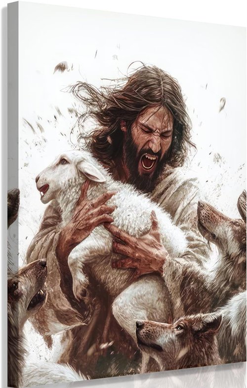 Jesus And Lamb Canvas Wall Art - Inspirational Christian Decor | Framed 12x16 Inch Painting for Living Room or Bedroom