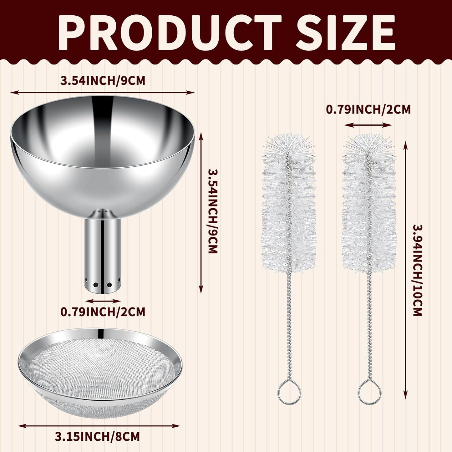 Wine Aerator Shower Funnel with Mesh Sediment Strainer Stainless Steel Aerating Decanter Funnel with Filter and Brushes for Christmas Wine Lover Gift(4)