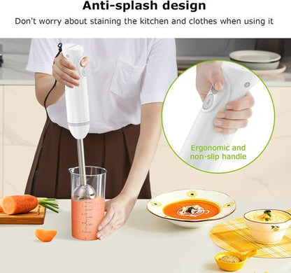 Bonsenkitchen Immersion Blender - 2-Speed Handheld Stick Mixer with Beaker for Soups & Smoothies - White