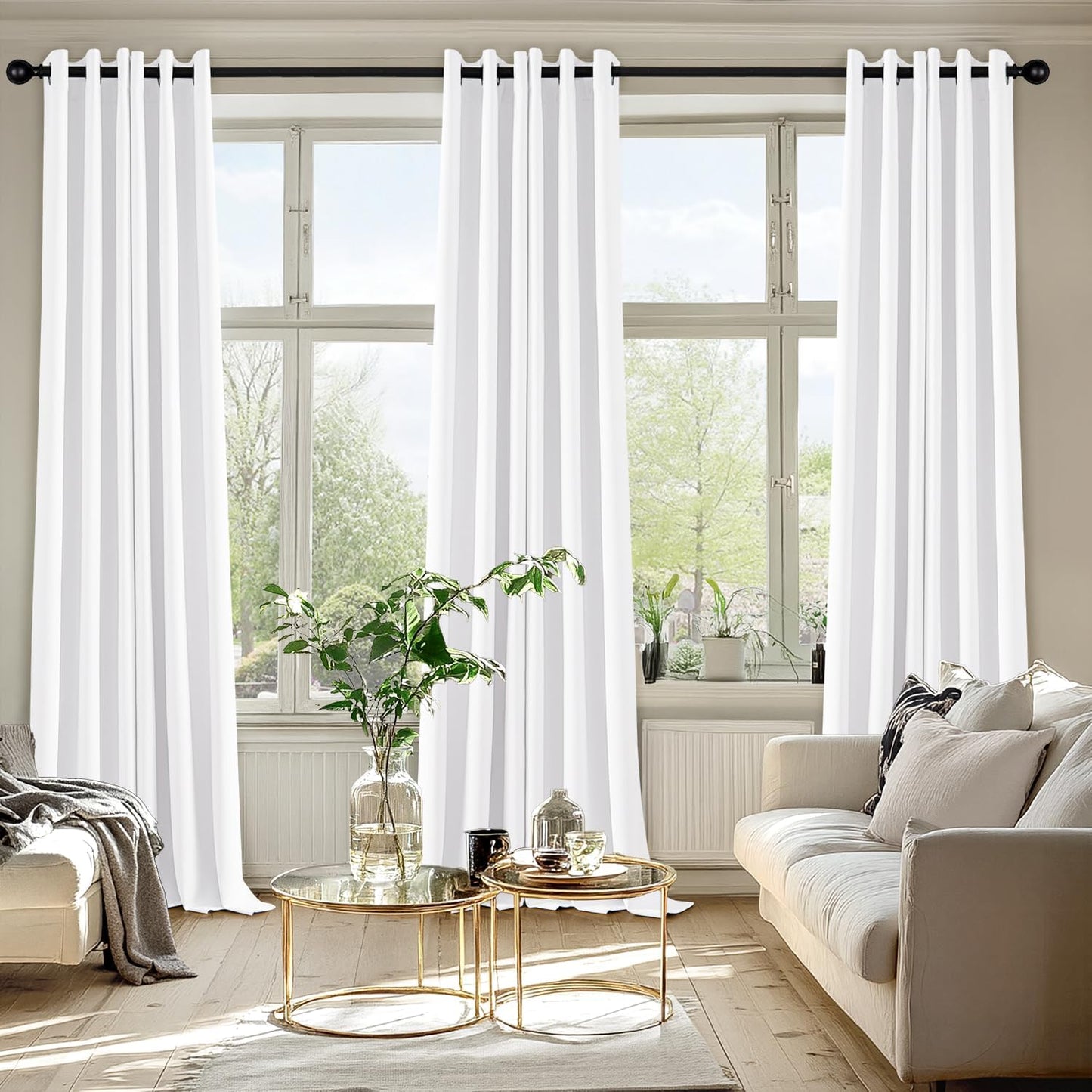 MIULEE Thermal Insulated White Curtains - 90-Inch Room Darkening Drapes | 2 Panels for Bedroom & Living Room