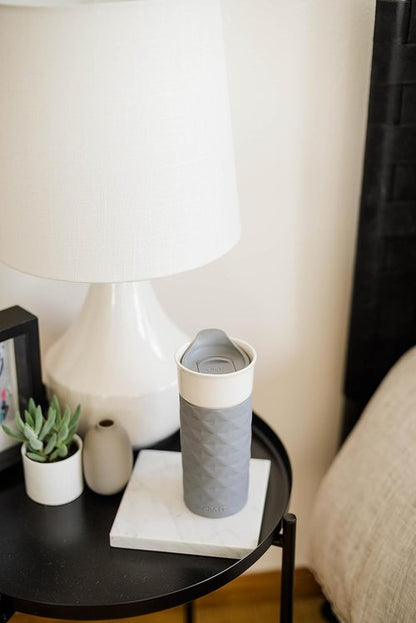 Ello Ogden Ceramic Travel Mug - Splash-Resistant Slider Lid & Silicone Boot | 16 oz Gray, BPA Free & Dishwasher Safe