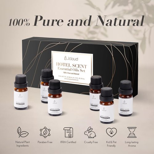 JCLOUD Essential Oils Set - Top 6 Luxury Hotel-Inspired Diffuser Oils for Home | Pure Aromatherapy - 6x10mL