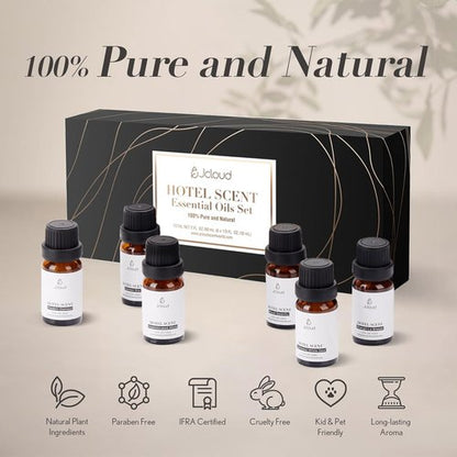 JCLOUD Essential Oils Set - Top 6 Luxury Hotel-Inspired Diffuser Oils for Home | Pure Aromatherapy - 6x10mL