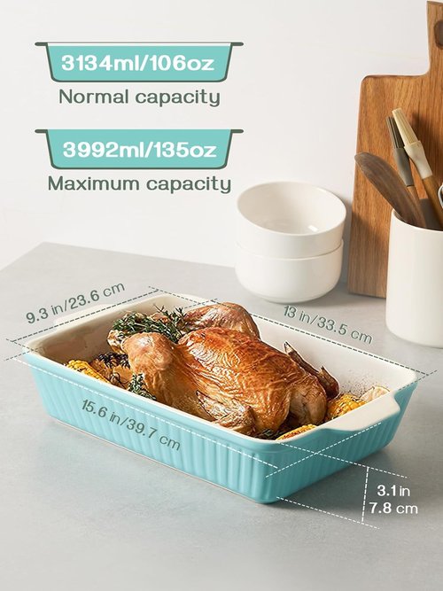 DOWAN 9x13-Inch Baking Dish - Deep Ceramic Casserole Pan with Handles | Oven Safe, 135 oz, Blue