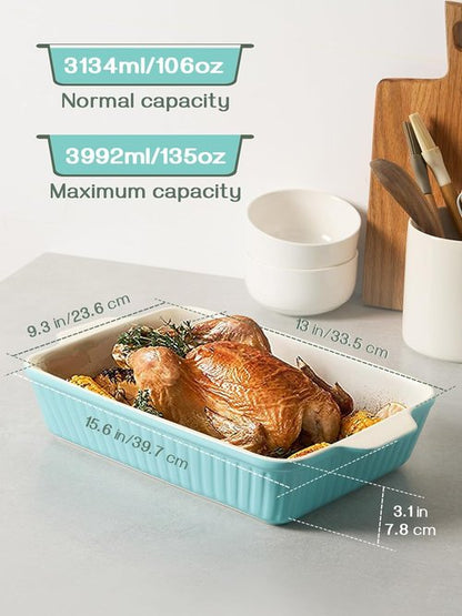 DOWAN 9x13-Inch Baking Dish - Deep Ceramic Casserole Pan with Handles | Oven Safe, 135 oz, Blue