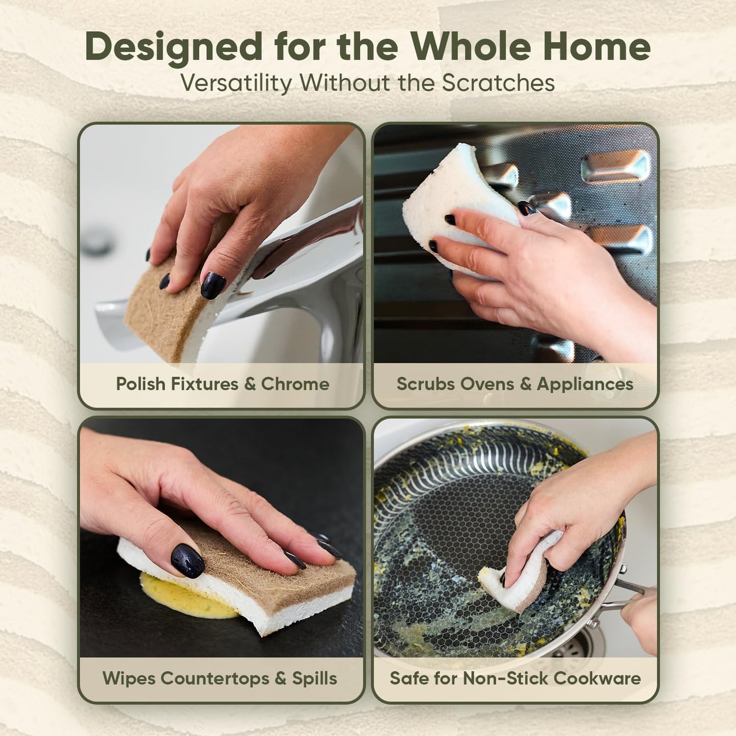 Plant-Based Kitchen Sponges - Eco-Friendly Natural Cellulose & Coconut Scrubber | 12 Pack | USDA Biobased Certified