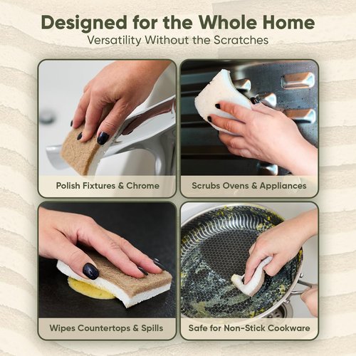 Plant-Based Kitchen Sponges (12 Pack) | USDA Biobased Certified | FSC & PETA Approved | Natural Cellulose & Coconut Scrubber Sponge | S-Shaped Design | Eco-Friendly, Non-Scratch, Non-Toxic & Vegan