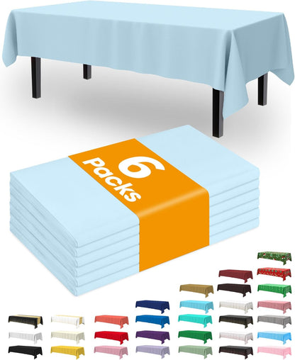 Pureegg Disposable Plastic Tablecloths - 54 x 108 Inch, Waterproof Baby Blue for Easter, Weddings & Picnics