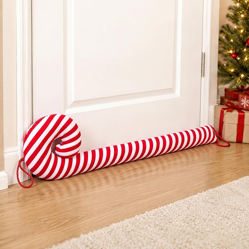 Weighted Christmas Door Draft Stopper 39 Inch - Candy Cane Design for Bottom of Door