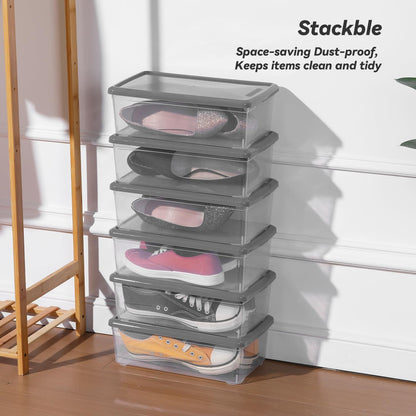 Sterilite 6 Quart Storage Box - Stackable Clear Plastic Bins with Lids | Grey, 12 Pack
