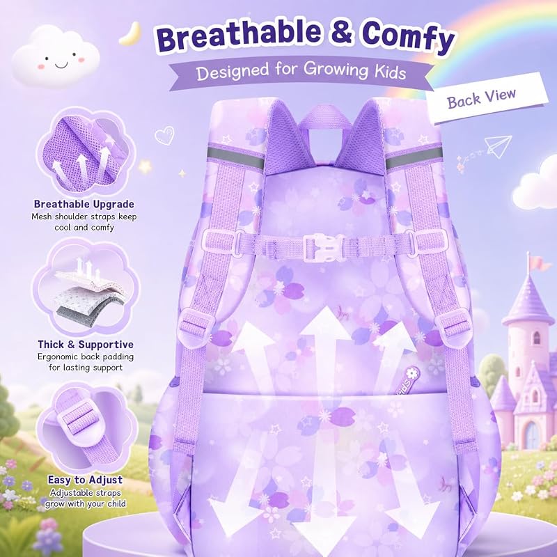 5Pcs Cute Backpack Set for Girls - 17in Gradient Pink School Bag with Lunch Box (Variation: Pink)