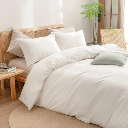 BESTOUCH Duvet Cover Set - 100% Washed Cotton for Soft Comfort | Chic Off-White Queen Size 3-Piece Bedding Set