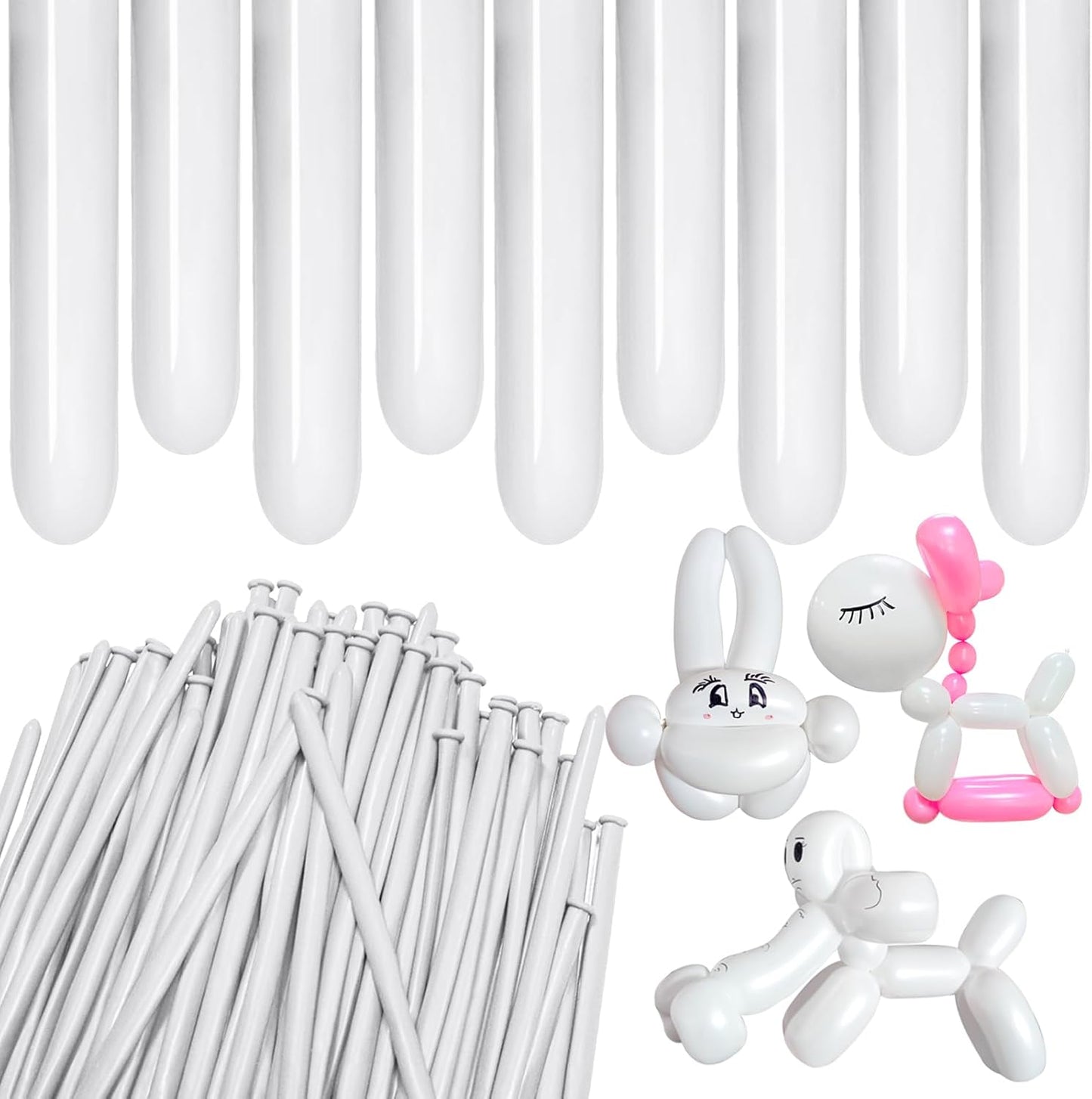 White 260 Balloons by [Brand Name] - Thickening Long Latex Balloons for Twisting & Arch Decor | 100pcs