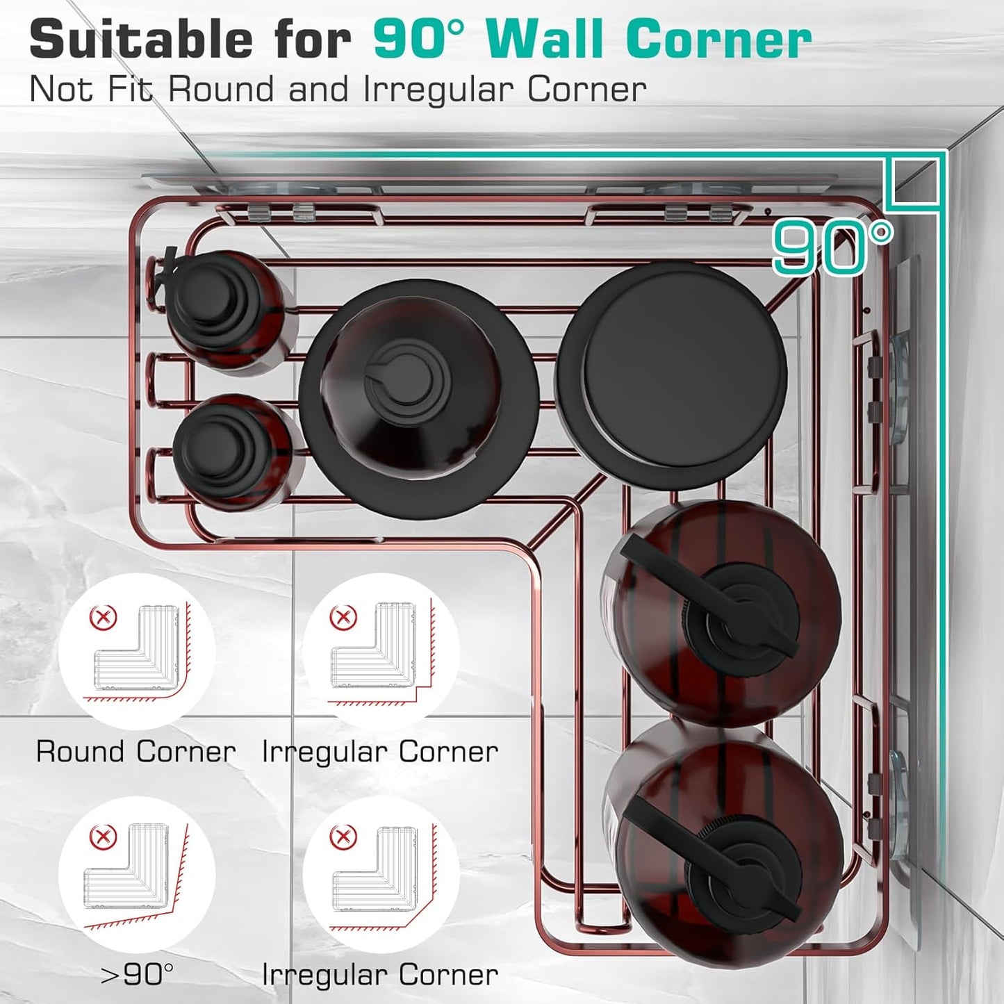 YASONIC Corner Shower Caddy - 3-Pack Adhesive Organizer with Soap Holder & 12 Hooks | Rustproof Stainless Steel, Bronze