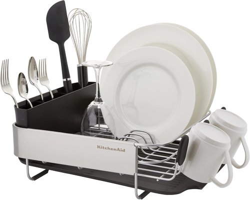 KitchenAid Dish Rack - Compact & Space-Saving Design with Removable Caddy | 16.06-Inch, Black