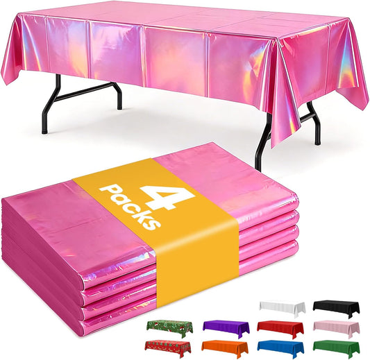 Niuara Iridescent Pink Table Cloth - 4 Pack 54" × 108" Disposable Covers for Parties & Gatherings