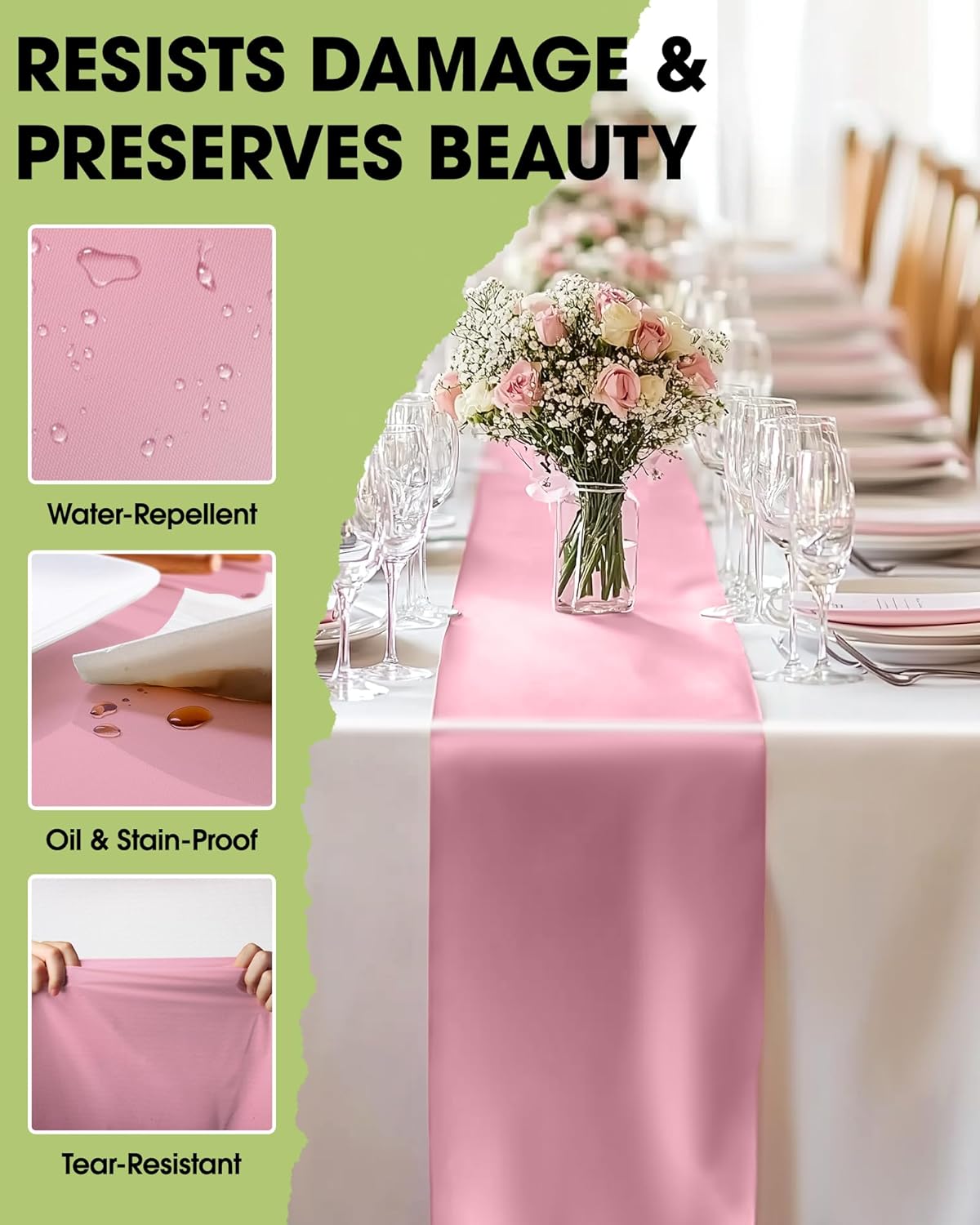 Pureegg Disposable Table Set - 10 Pack White & Pink Tablecloths (54''x108'') & Runners (14''x108'') | Leakproof & Stain-Resistant for Events
