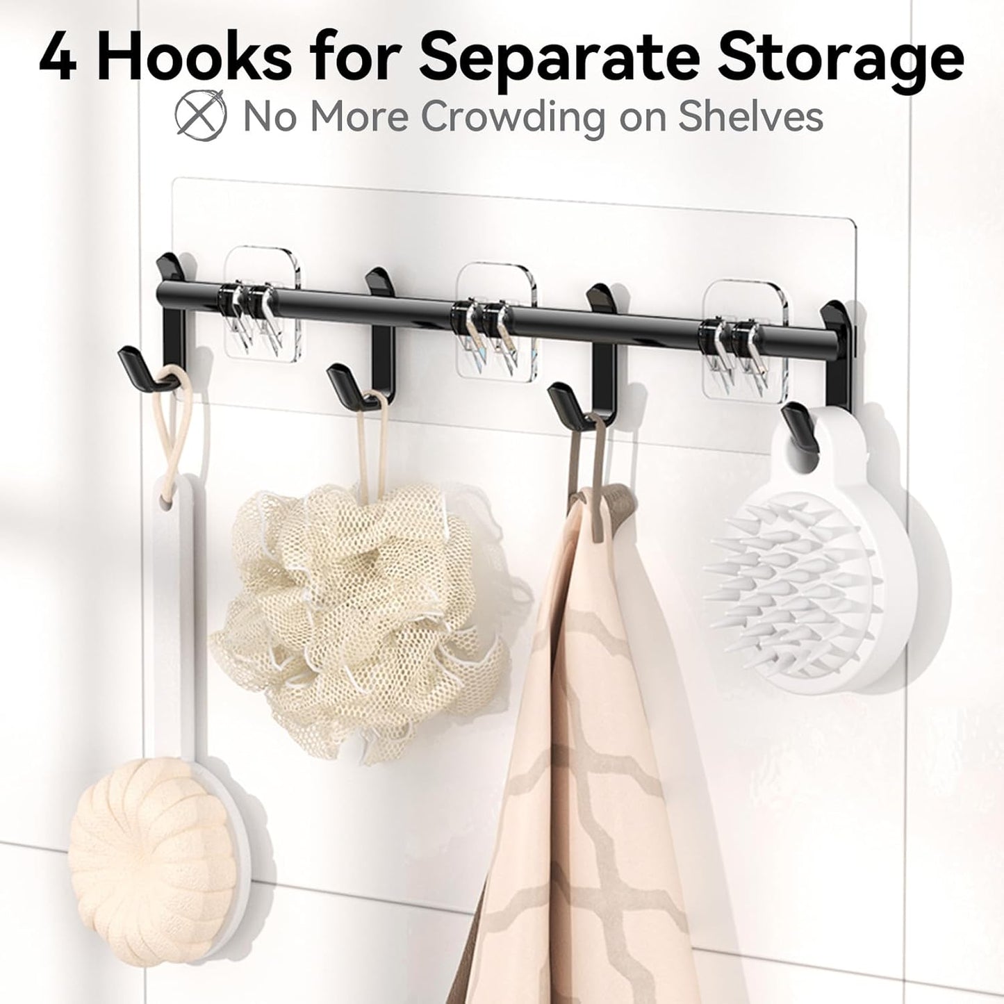 YASONIC Shower Caddy - 100% Rustproof Adhesive Organizer with Soap Holder | 6-Pack Large Capacity Shelves
