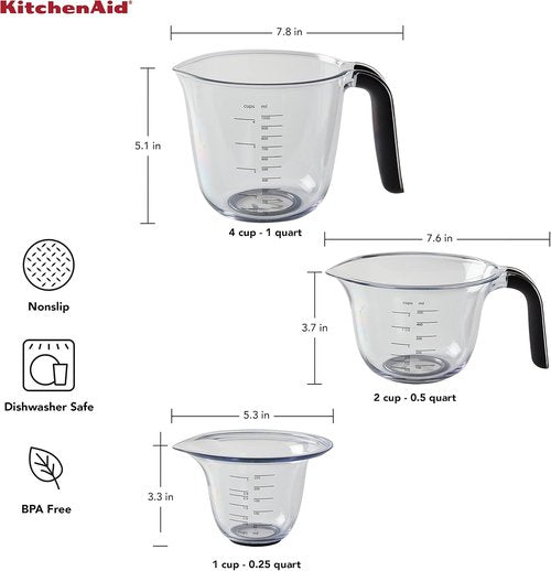 KitchenAid Gourmet Measuring Jugs Set - 3 Onyx Jugs for Precise Cooking and Baking