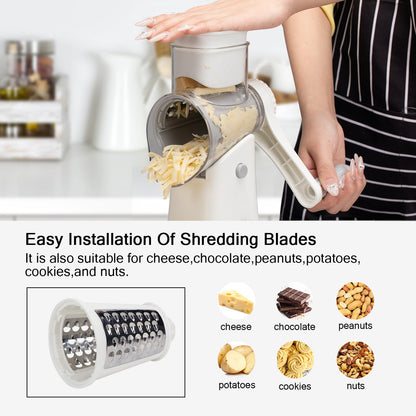 Rotary cheese grater - hand-cranked,5in1 washable & easy to clean - perfect for chefs, cuts cheese, veggies, fruits, nuts, crackers - upgraded model with strong suction-Hand Crank Cheese Grater
