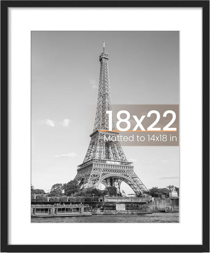 Upsimples 18x22 Picture Frame - Versatile Display for 14x18 Photos with Mat or 18x22 Without - Black, 1 Pack
