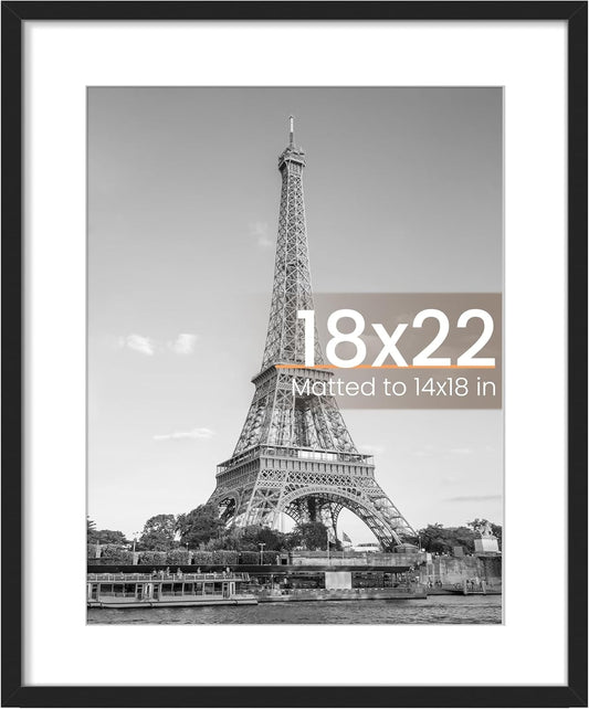 Upsimples 18x22 Picture Frame - Versatile Display for 14x18 Photos with Mat or 18x22 Without - Black, 1 Pack