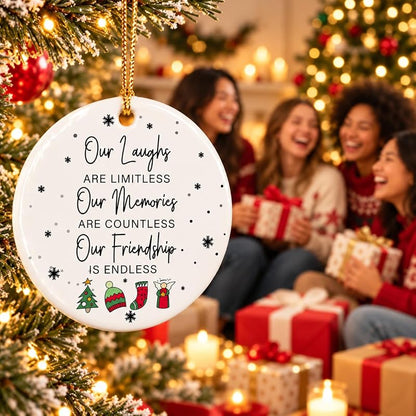 Double Sided Friend Christmas Ornament – 3in Ceramic Keepsake for Women, Sister, Coworker (L25)