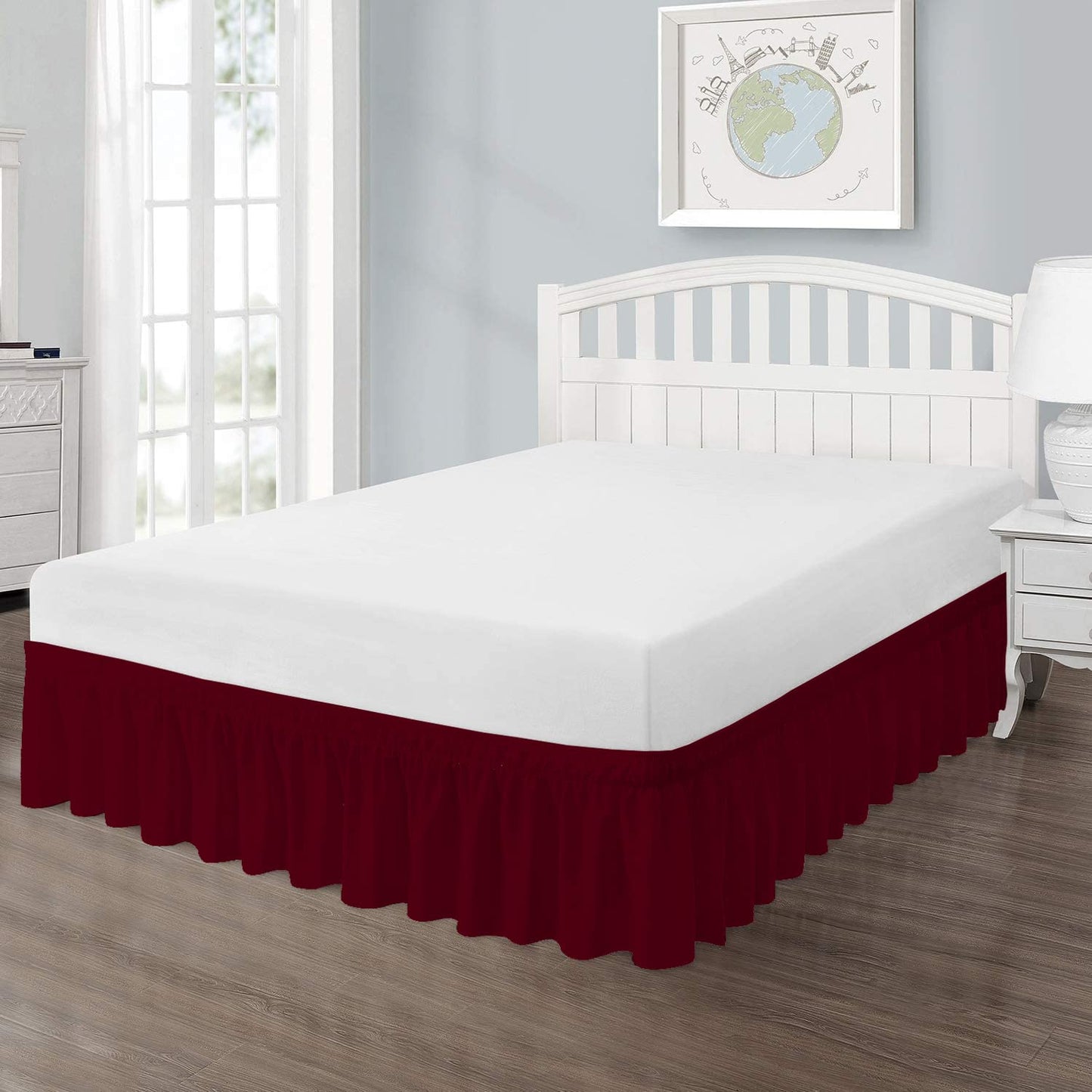 Wrap Around Bed Skirt, Luxurious 100% Egyptian Cotton 800 Thread Count 1 Pcs Bed Skirt, 18" Inch Drop - Twin Size (39" X 75") Inch, Burgundy Solid