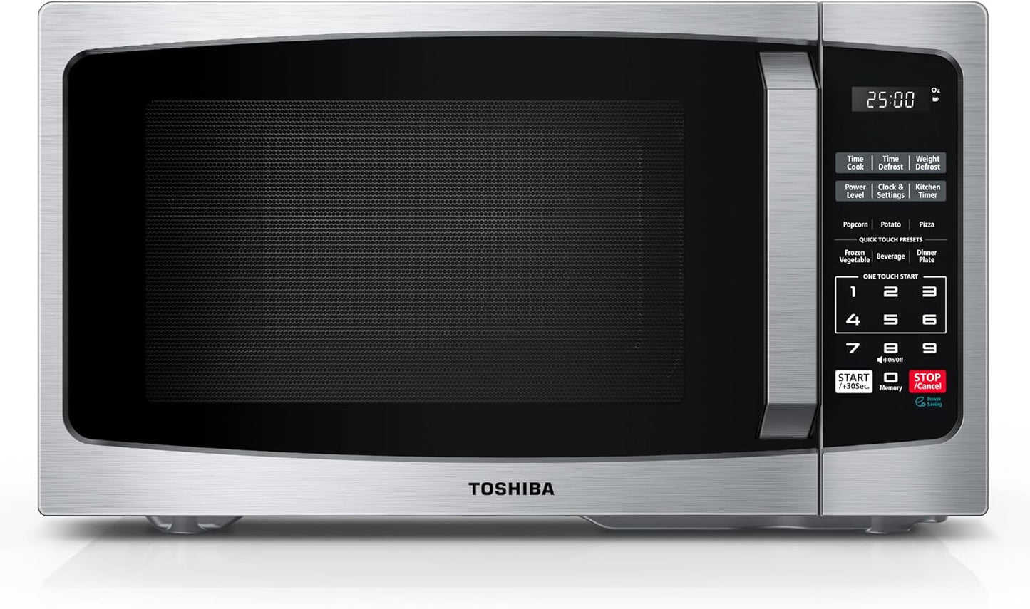 TOSHIBA Small Microwave Oven - 0.9 Cu Ft, 900W, Stainless Steel | 6 Auto Menus & Mute Function