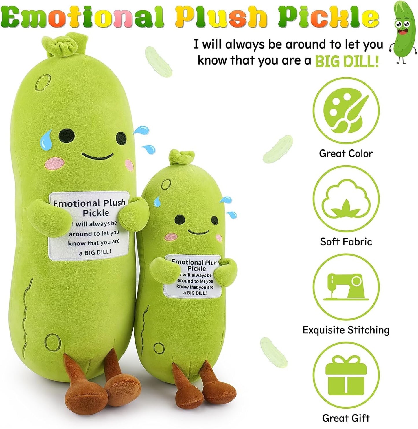Skiennix Emotional Plush Pickle - 12.6” Kawaii Stuffed Animal with Positive Messages | Perfect Gift for Kids & Adults