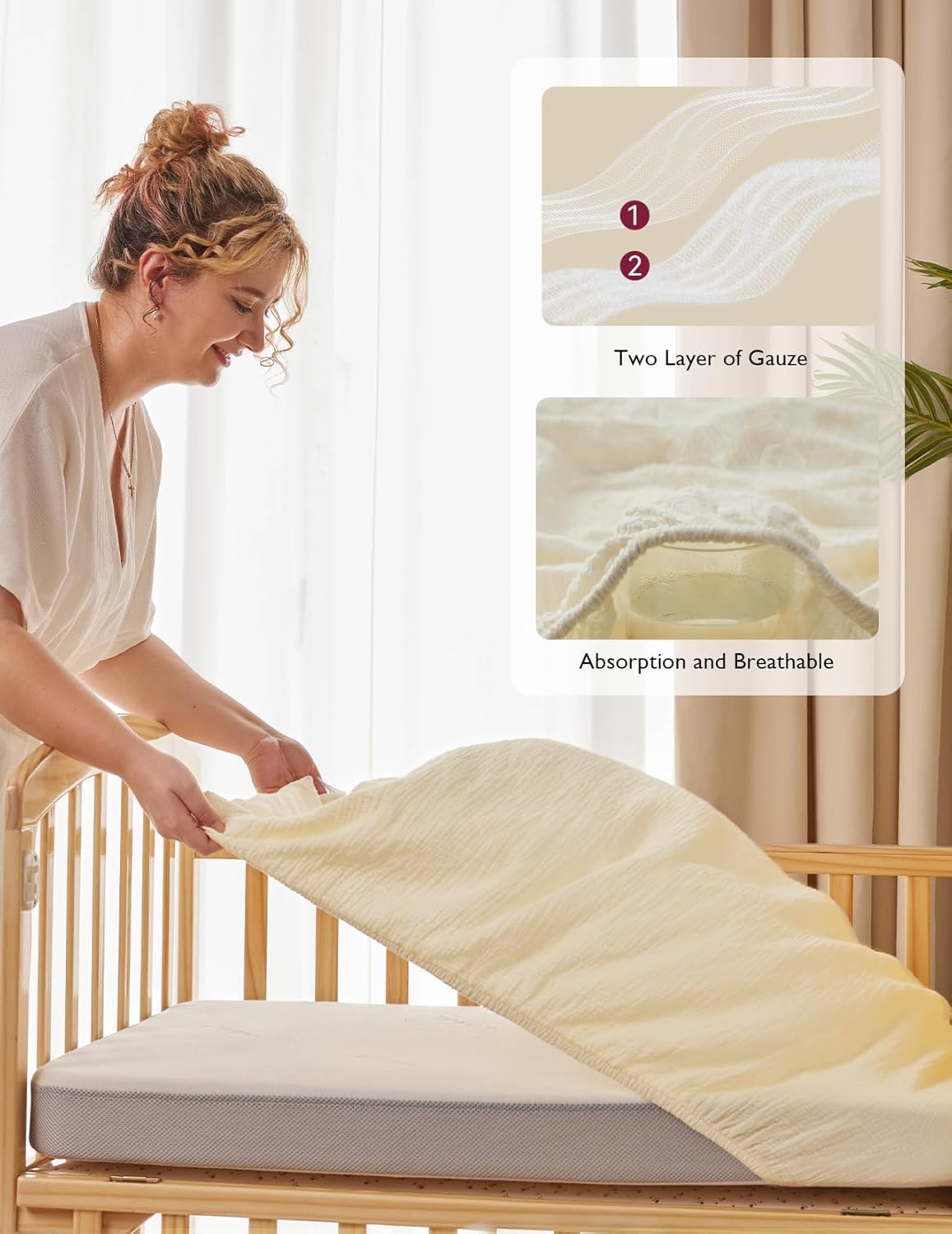 Momcozy Fitted Crib Sheets - Soft Breathable Natural Cotton, 2 Pack, 52"x28", Beige & Blush
