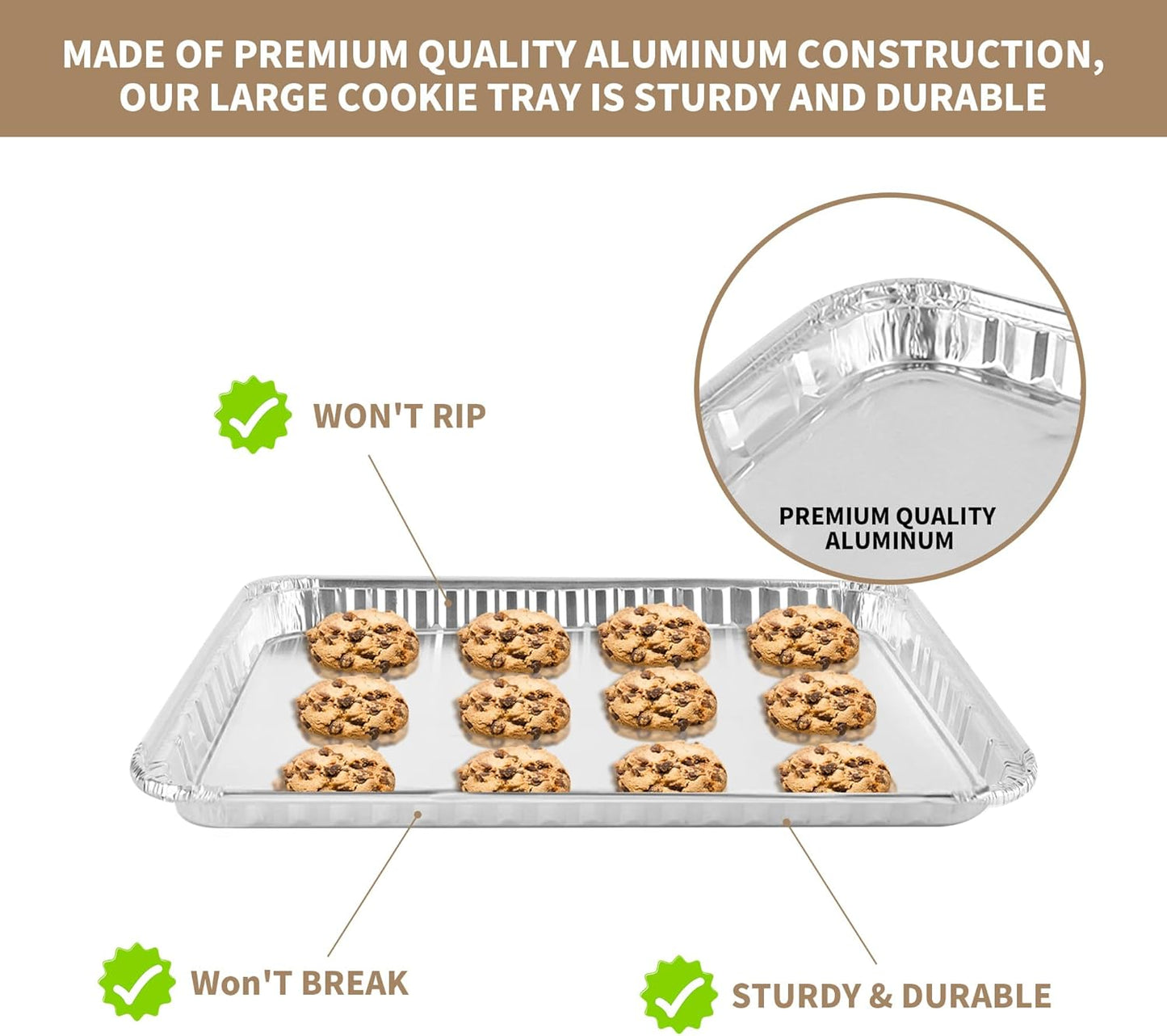 Skiennix Aluminum Disposable Cookie Sheets - 24 Pack | 16 x 11 Inch Baking & Roasting Pans
