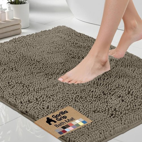 GORILLA GRIP Bath Rug Mat - Thick Soft Absorbent Chenille | Quick Dry Microfiber 30x20 Latte