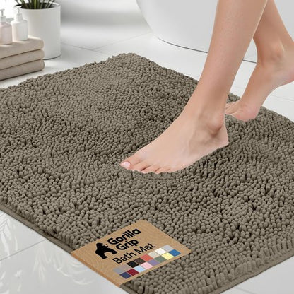 GORILLA GRIP Bath Rug Mat 44x26, Thick Soft Absorbent Chenille, Quick Dry Microfiber Mats, Rubber Backing Washable Shower Floor Rugs, Bathmat Runner, US Designed Bathroom Home Decor Accessories Latte