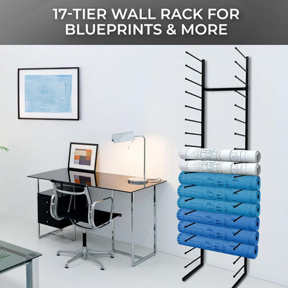 Skiennix Wall Mount Blueprint Holder - 34 Slot Storage Organizer for Posters, Maps & Construction Paper (17 Tiers)